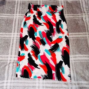 Antonio Melani multi-colored red, black white, lined pencil skirt zipper back S4